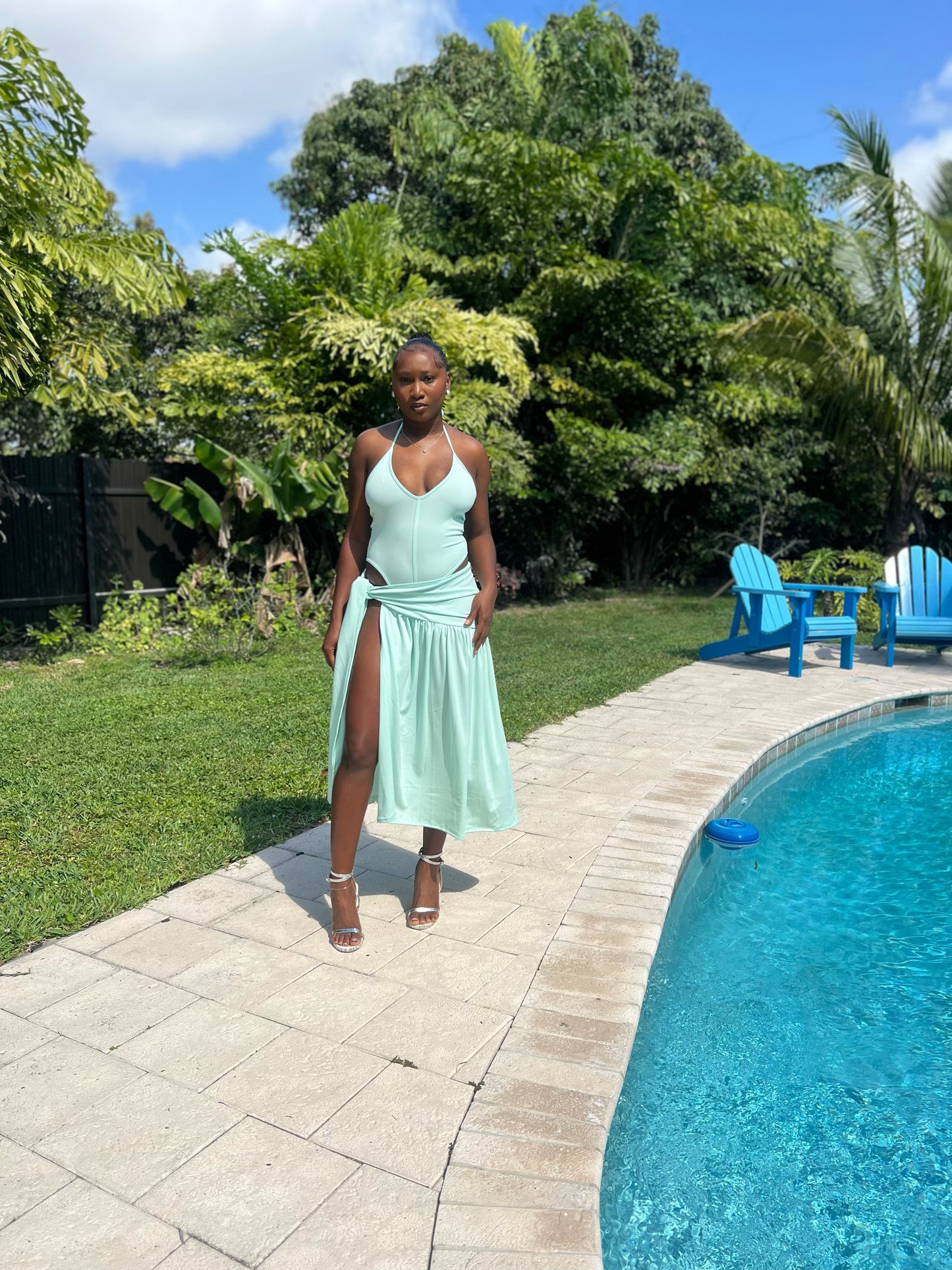 Light green set, skirt set, vacation set